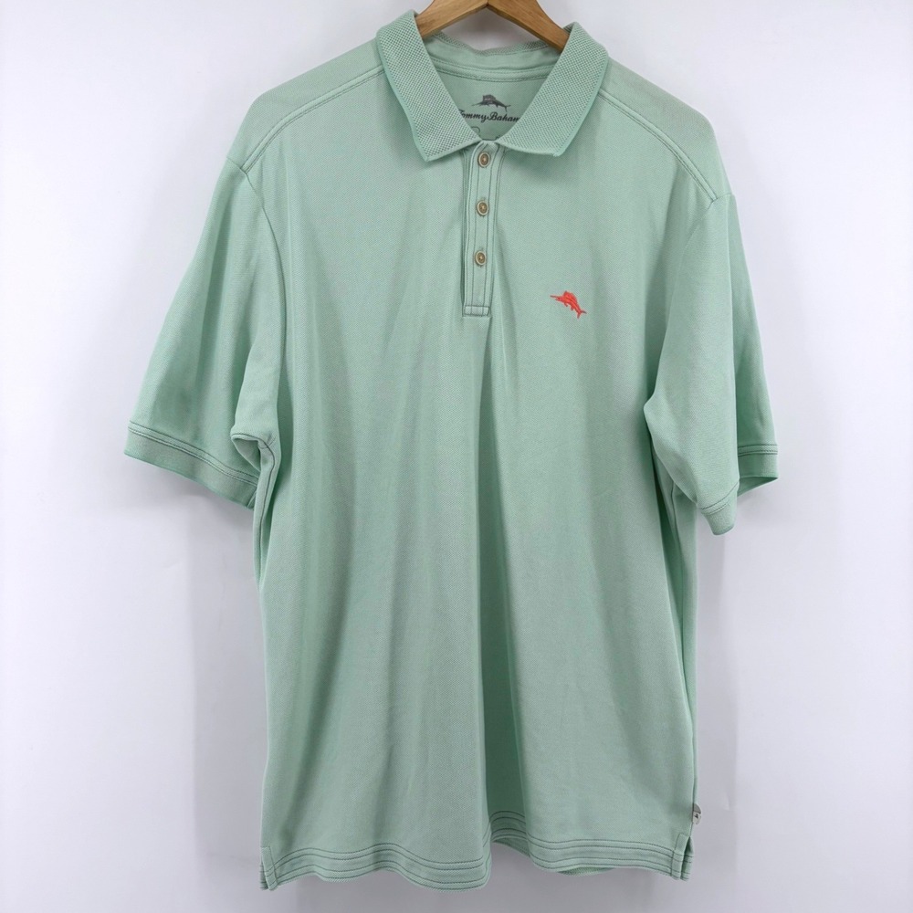 Tommy Bahama Mens Mint Green Supima Cotton Blend Pique Polo Shirt‎ L